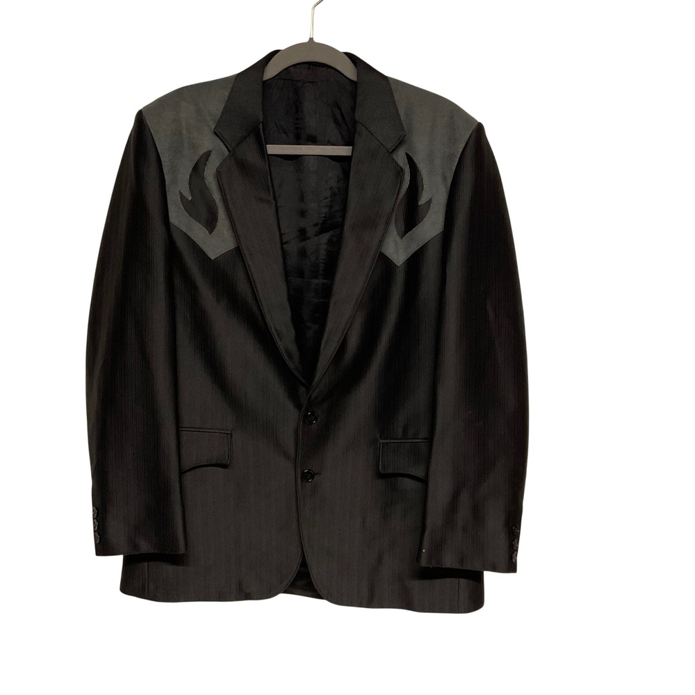 CIRCLE S vintage retro western men's blazer suit jacket USA 70s 40R black flames